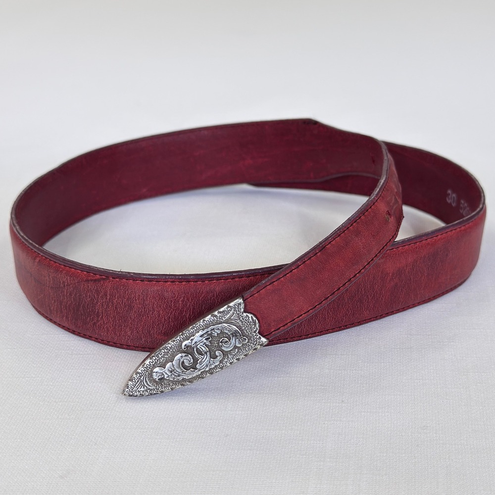 Vintage 1993 Justin Western Red Leather Silver Tip Cowgirl Belt USA Size 30